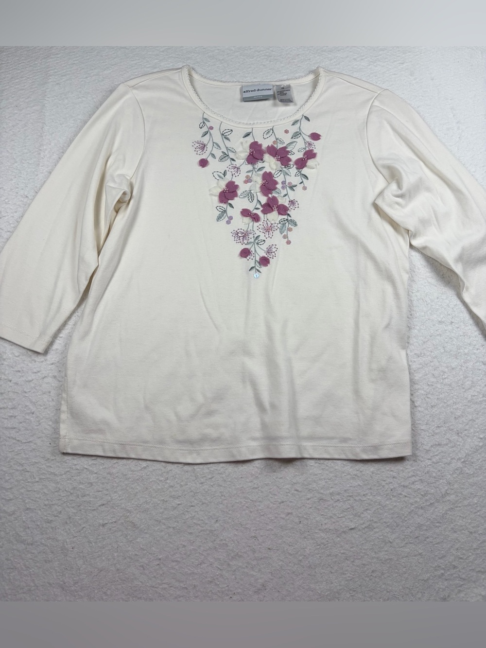 Alfred Dunner Petite Floral Applique Embroidered Knit Top PM